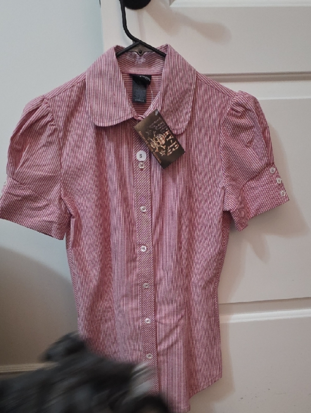 Lucky 13 Brand Red Striped Girls' Button-Up Shirt with Peter Pan Collar